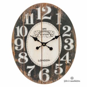 clock wall laikrodis romantic ovalas sendintas rustic gėlės ir manufaktūra 288124 TT