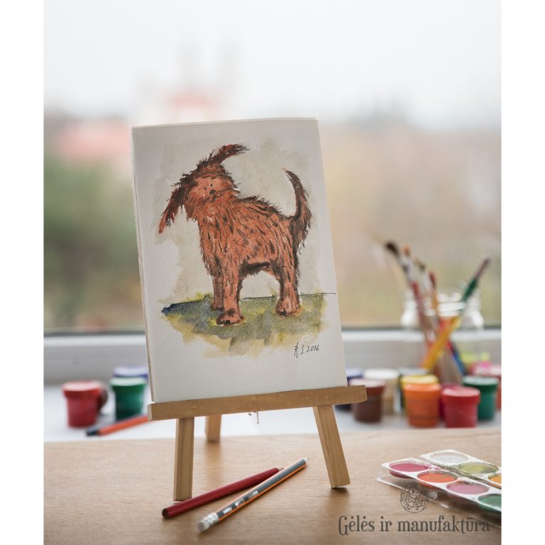 paveikslas akvarele painting peinture art tapyba Robertas Strazdas šuo šuniukas kudlius