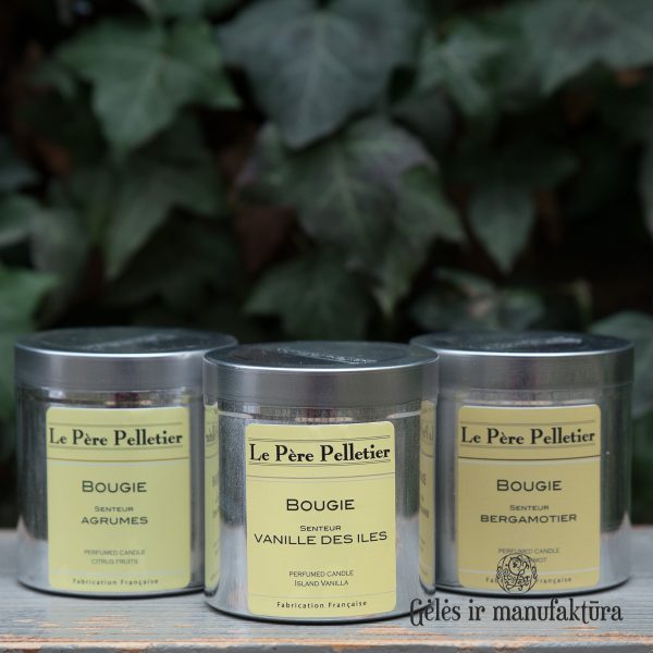 aromatinė kvepianti žvakė bougie boite alu aliuminio indelyje gėlės ir manufaktūra Pere Pelletier candle fragrance parfum
