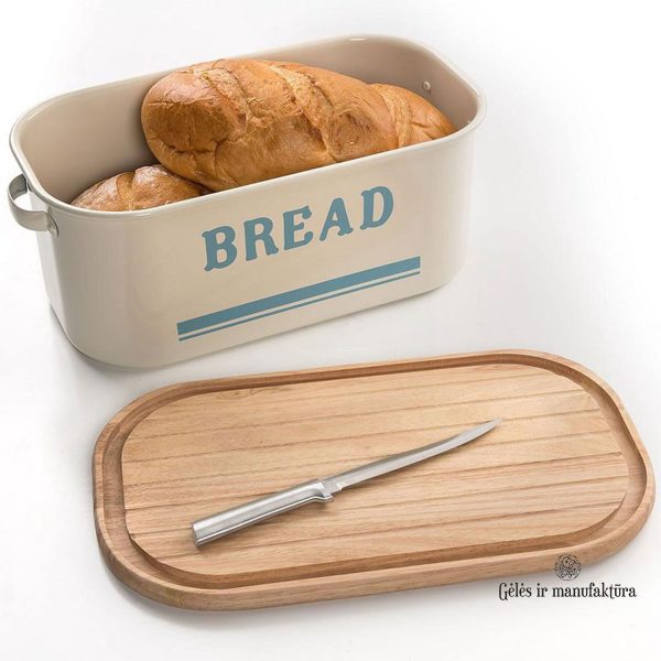 duoninė metalinė pjaustymo lenta medinė Jamie Oliver virtuvė gėlės ir manufaktūra bread bin metal wood kitchen
