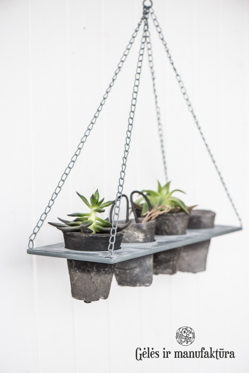 Metalinis pakabinamas keturių vazonų laikiklis kambariniams augalams, ilgis 53cm - Image 4
