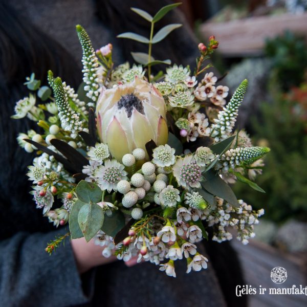 bouquet bridal gėlės ir manufaktūra puokštė nuotakos winter protea
