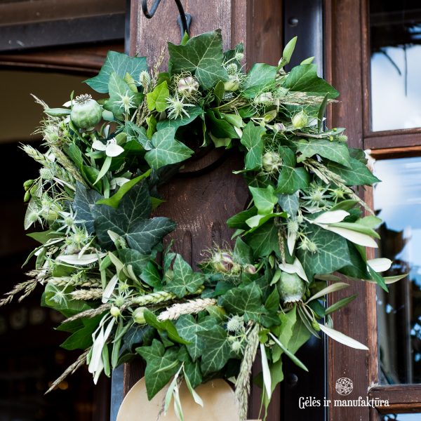 vainikas vainikelis vasara wreath summer green žalias dekoravimas gėlės ir manufaktūra vasarinis gebene