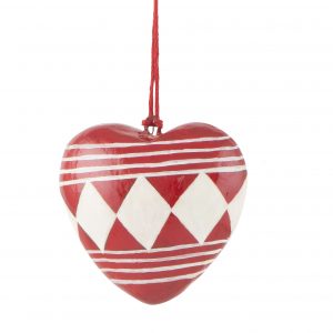 my nostalgic christmas žaisliukai harlequin red papjė mašė eglutės kalėdos raudona širdelė hearts gėlės ir manufaktūra iblaursen papier mache 3920-33