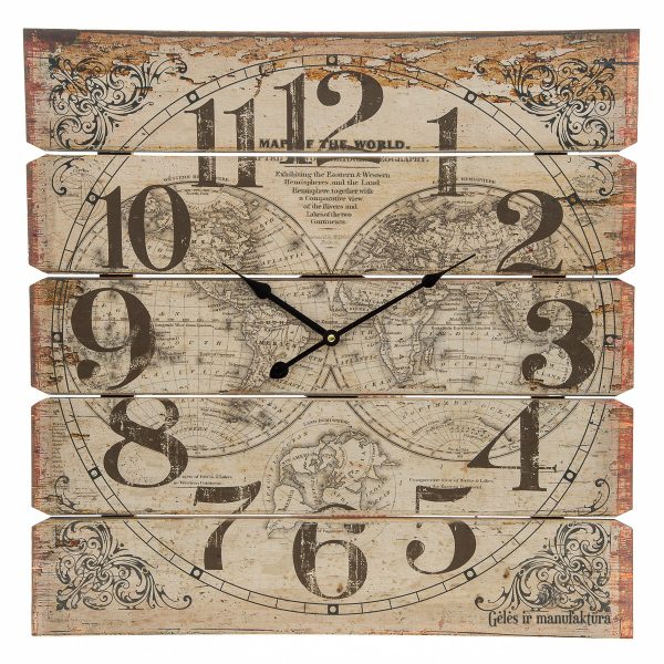 clock wall world map laikrodis pasaulio žemėlapis sendintas zemelapis sendintas rustic gėlės ir manufaktūra 288103 TT