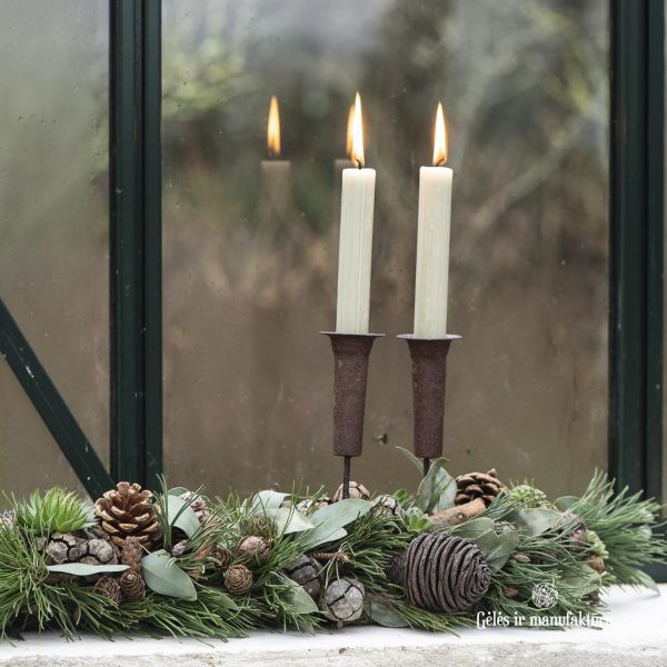 christmas rustic candle spear holder zinc kaledos eglutės kalėdinis gėlės ir manufaktūra iblaursen 57003-25