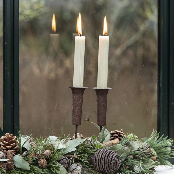 christmas rustic candle spear holder zinc kaledos eglutės kalėdinis gėlės ir manufaktūra iblaursen 57003-25