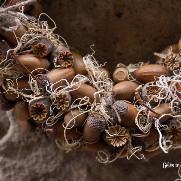 vainikas ąžuolo gilės aguonos rudeninis vainikėlis gėlės ir manufaktūra papaver ruduo fall wreath