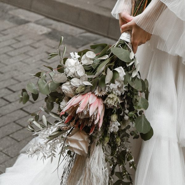 vestuvės protea protėja nuotakos puokštė bridal bouquet sausos džiovintos gėlės ir manufaktūra wedding flowers