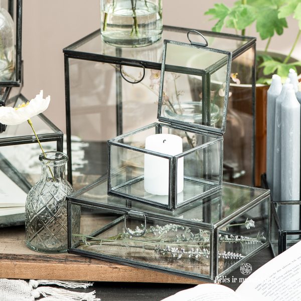 glass box ALTUM stiklinė dėžutė factory black juodas metalas gėlės ir manufaktūra
