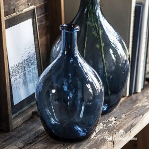 glass balloon bottle butelis vase vazele mėlynas vintage vaza gėlės ir manufaktūra stiklas sendinta handblown rankų darbo IbLaursen 8702-13 blue