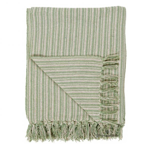 throw green stripes cotton pledas medvilninis su kutais dryžuotas žalias užtiesalas gėlės ir manufaktūra iblaursen 65506-22