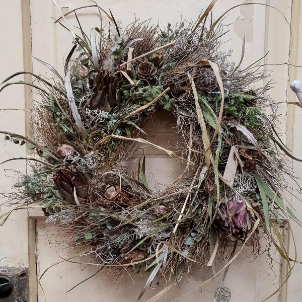 wreath vainikas sausų gėlių dryed flowers gėlės ir manufaktūra artišokas artichoke vainikėlis botanical natural botaninis