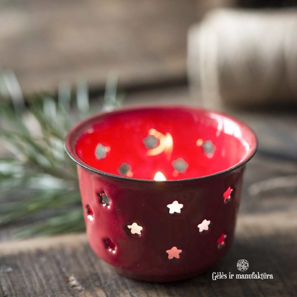 candle holder enamel red stars emaliuota metalinė žvakidė žvake raudona žvaigždelės gėlės ir manufaktūra iblaursen 0413-33