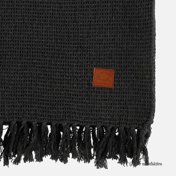 recycled cotton blanket THROW vohveli black pledas vaflinis juodas audinys waffle fabric medvilninis gėlės ir manufaktūra užtiesalas 314489 TT FANNI K