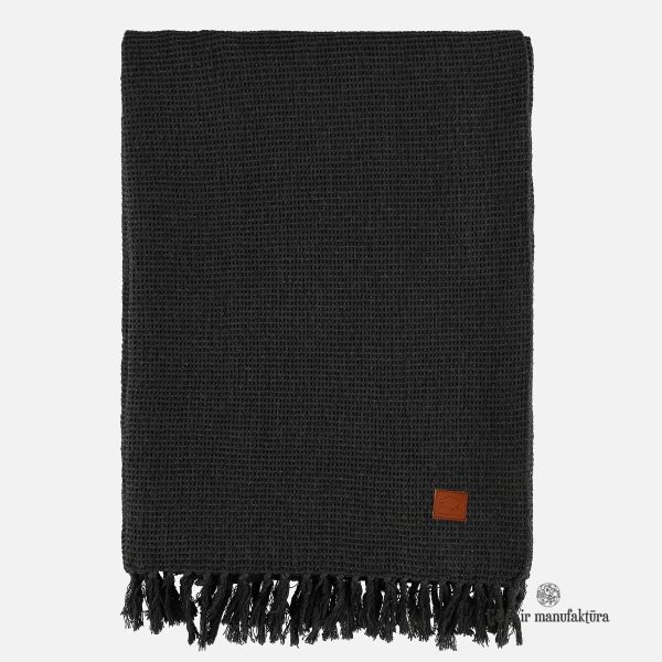 recycled cotton blanket THROW vohveli black pledas vaflinis juodas audinys waffle fabric medvilninis gėlės ir manufaktūra užtiesalas 314489 TT FANNI K