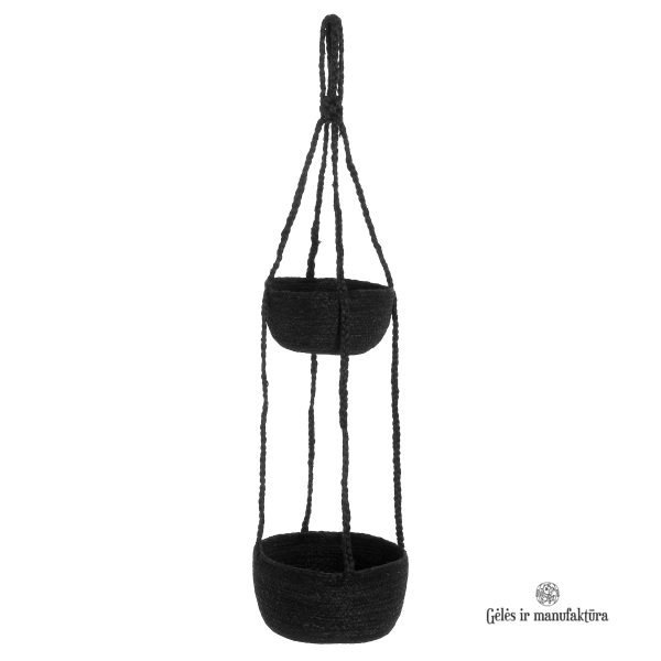 krepšys krepšelis džiuto jute pintas juodas kabantis Fanni K Basket Rauha black charcoal hanging 606907 TT dvigubas virvės vazonas