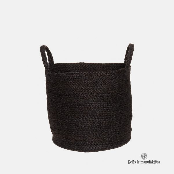 krepšys pintas juodas su rankenomis džiuto jute Fanni K Basket Rauha handles charcoal black 606903 TT