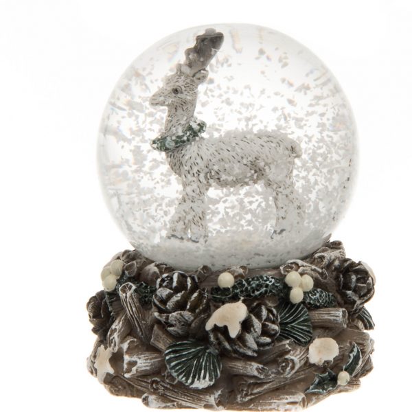 snow globe christmas sniego burbulas kaledos gėlės ir manufaktūra pelėda elnias 293624 TT mini miško gyvūnai