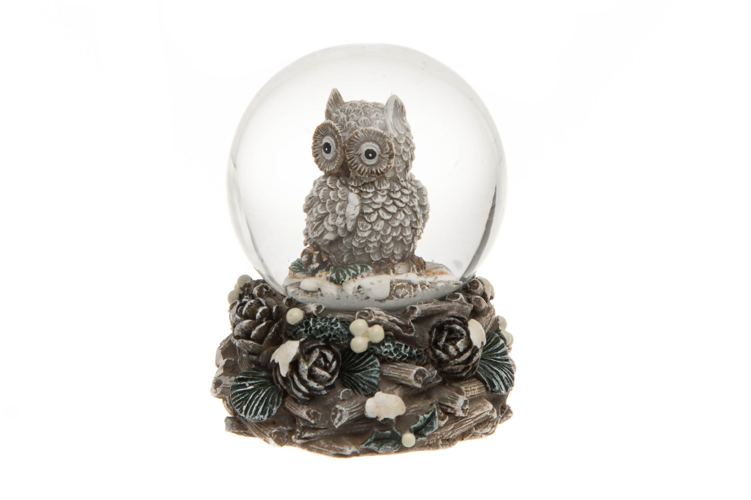 snow globe christmas sniego burbulas kaledos gėlės ir manufaktūra pelėda elnias 293624 TT mini miško gyvūnai