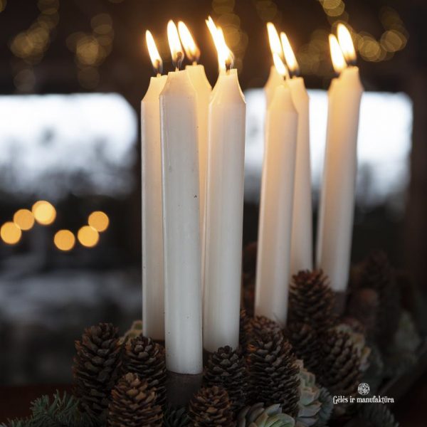 candle dinner white ivory balta kreminė cream rustic žvakė standartinio storio žvakė gėlės ir manufaktūra iblaursen 7218-12 7218-27