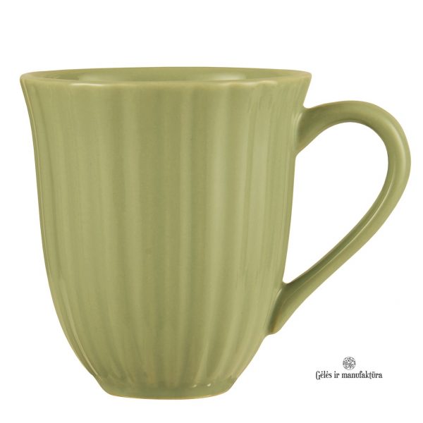 mug puodelis mynte herbal green žalia žalios spalvos keramikinis su grioveliais with grooves gėlės ir manufaktūra iblaursen 2088-73