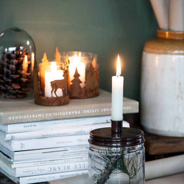 candle holder glass rustic forest tealight žvakidėlė metalinė surūdyjusi miškas elniai gėlės ir manufaktūra