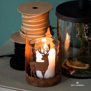 candle holder glass rustic forest tealight žvakidėlė metalinė surūdyjusi miškas elniai gėlės ir manufaktūra