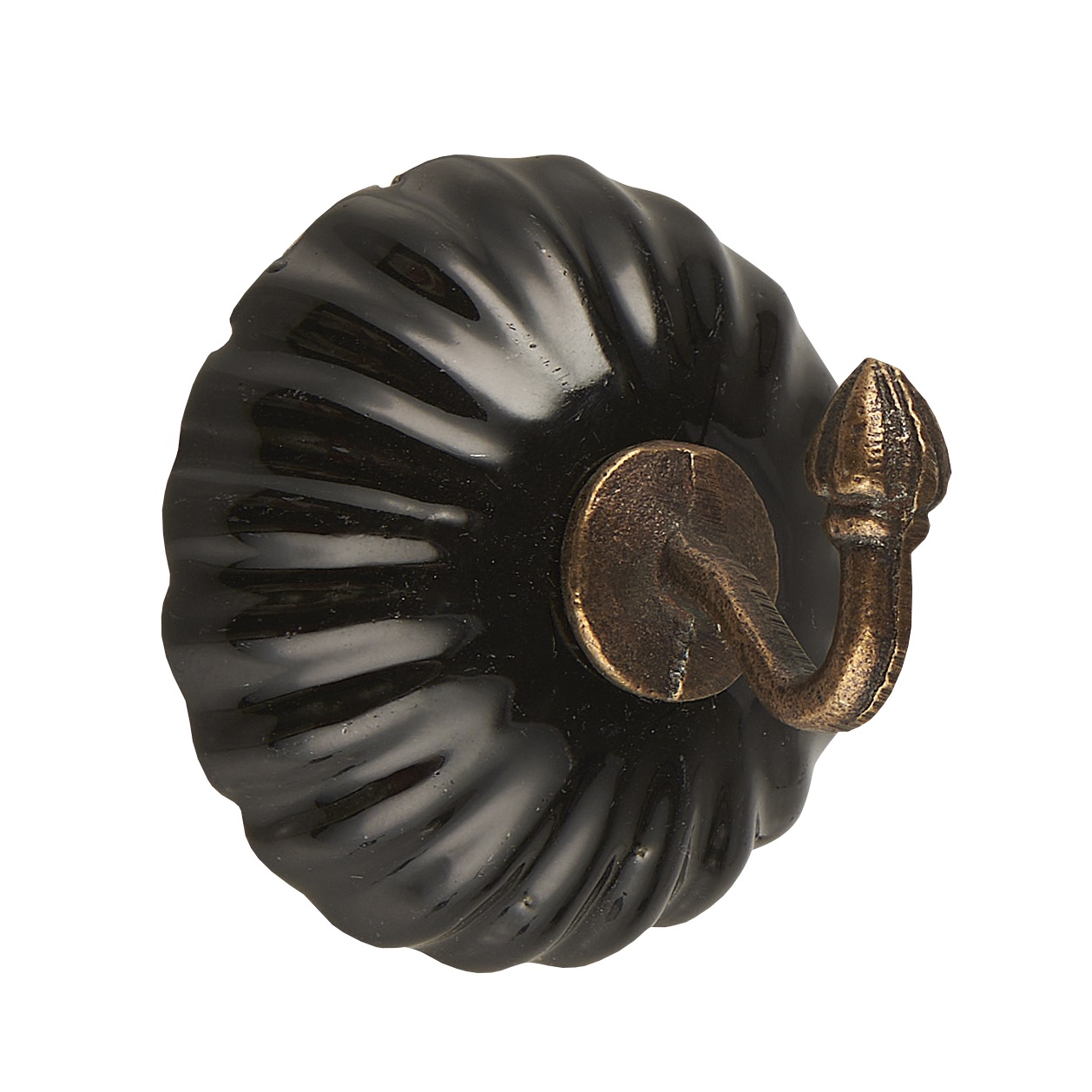 Vintažinio stiliaus gražus apvalus keramikinis kabliukas, juodos spalvos, 5cm