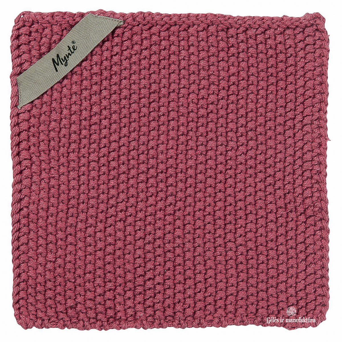 Tamsiai rožinė megzta puodkėlė Mynte, uogų spalvos (Blackberry parfait), medvilninė natūrali, 22cm