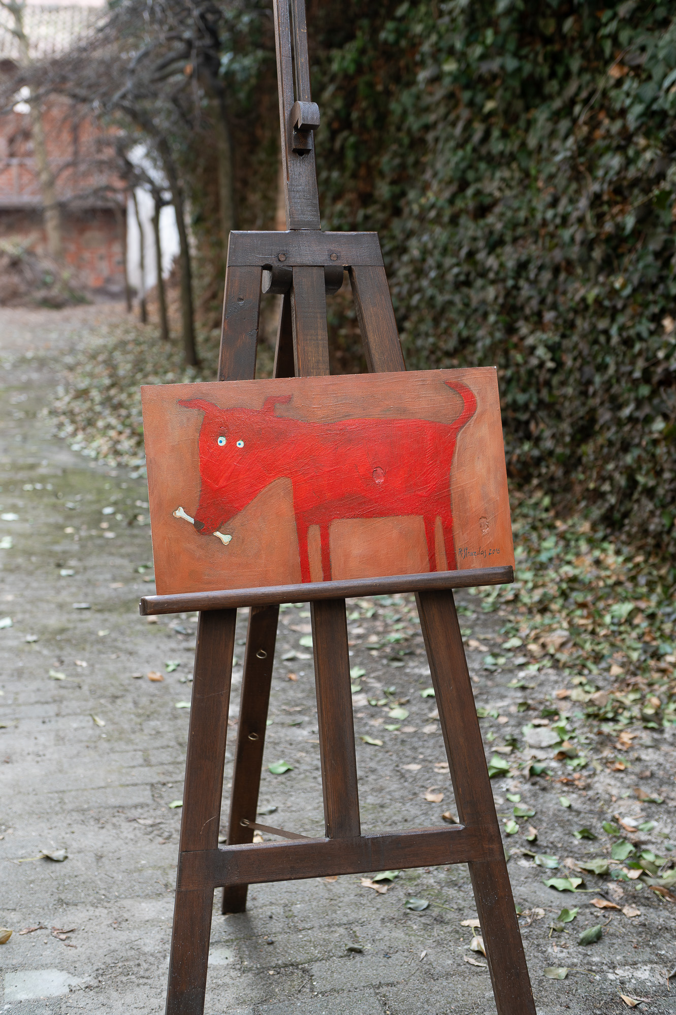 Paveikslas "Raudonas šuo su kaulu", dydis 29*50cm. Dailininkas Robertas Strazdas. - Image 4