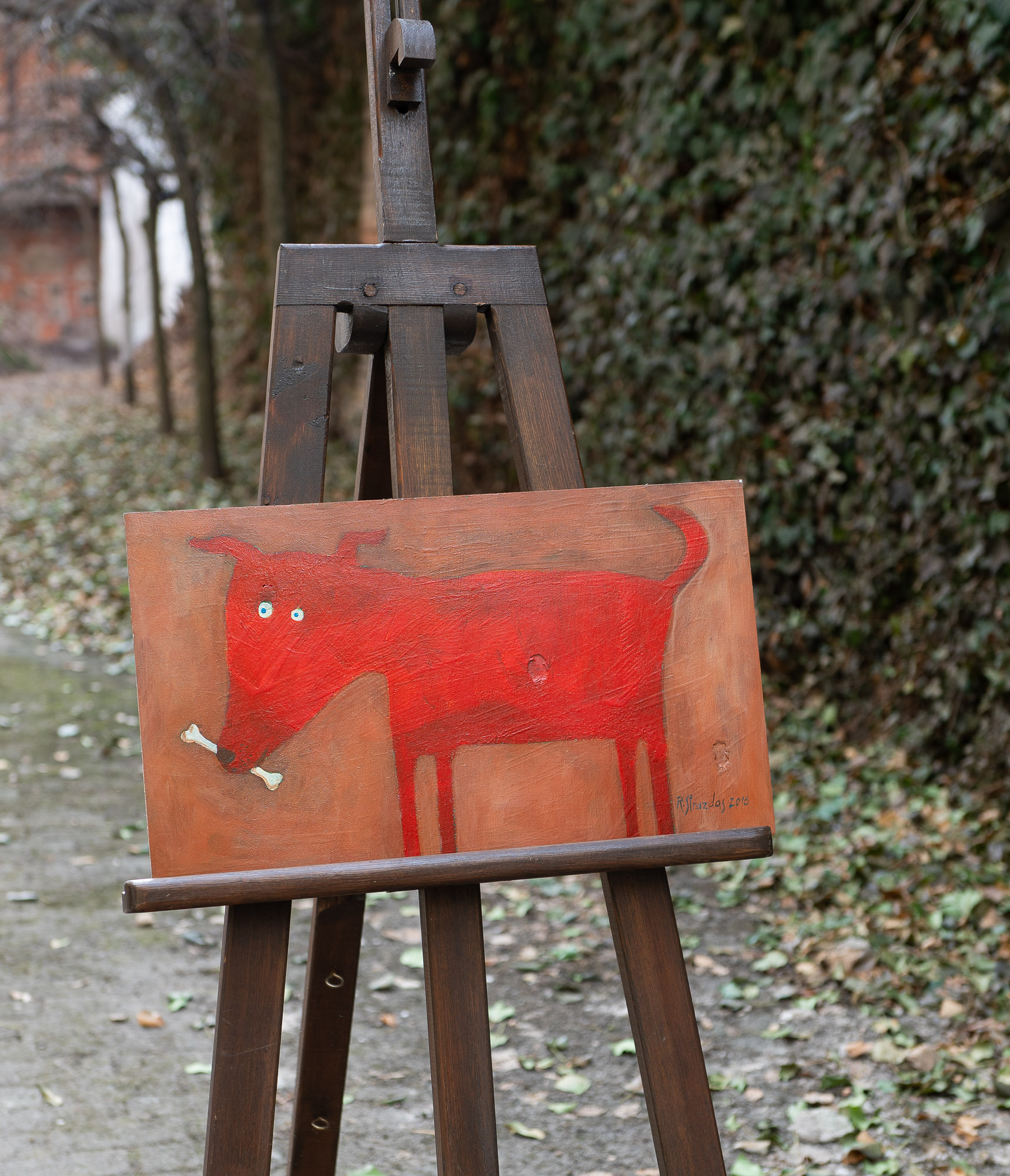 Paveikslas "Raudonas šuo su kaulu", dydis 29*50cm. Dailininkas Robertas Strazdas. - Image 8