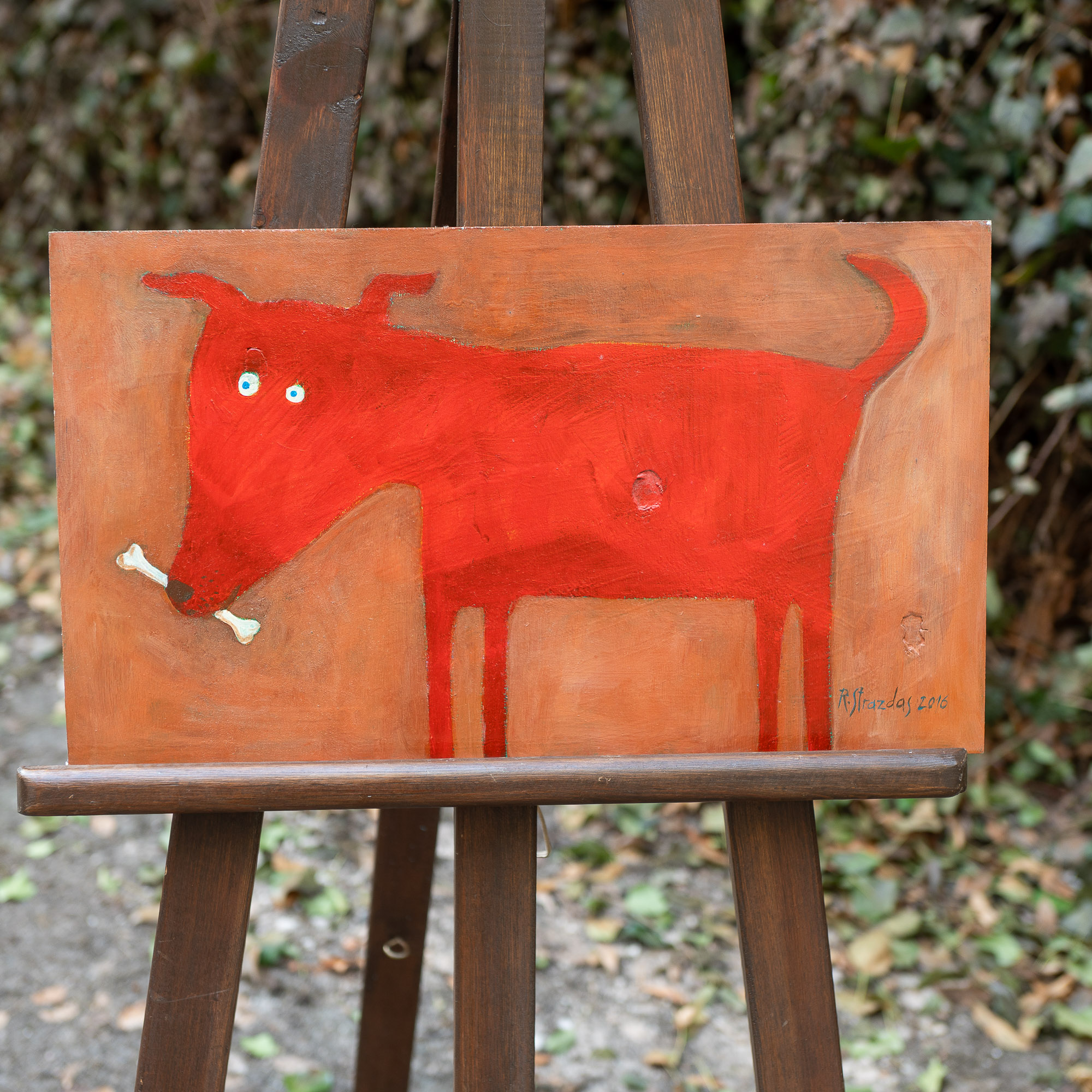 Paveikslas "Raudonas šuo su kaulu", dydis 29*50cm. Dailininkas Robertas Strazdas. - Image 2