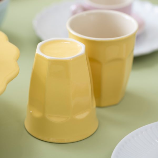 mug cup lemonade geltona keramika yellow puodelis indai virtuvė mynte dubenėlis tortinė gėlės ir manufaktūra