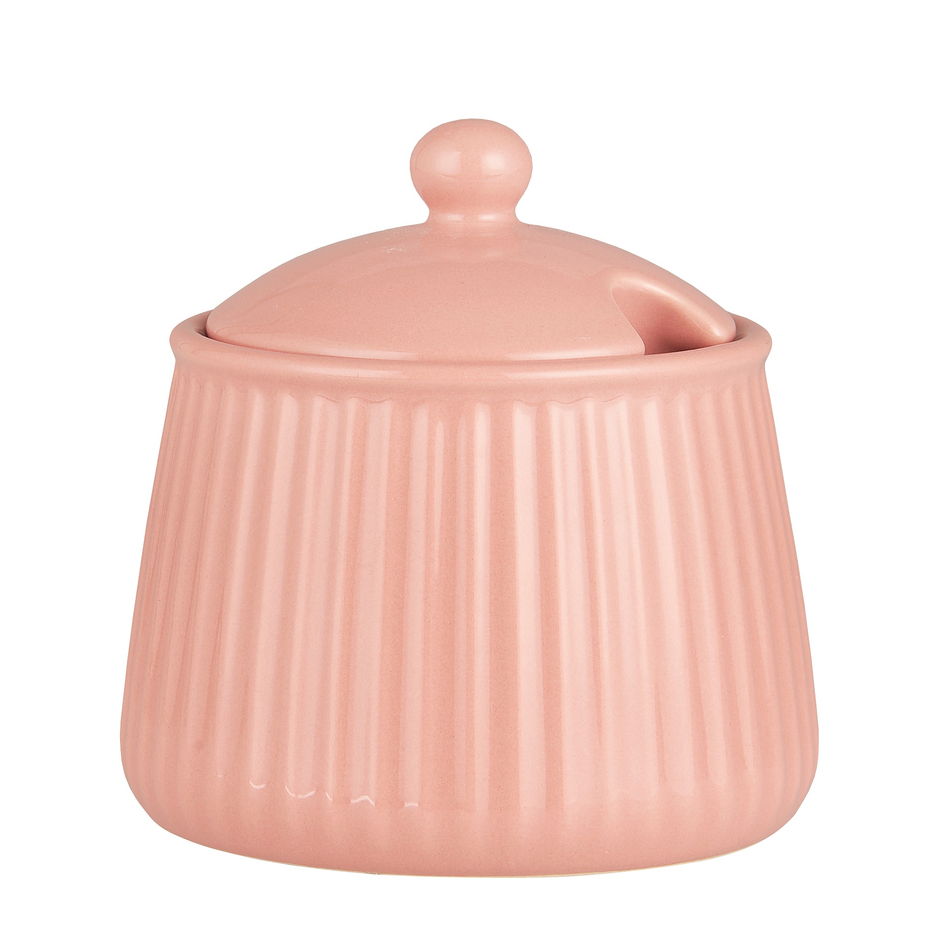 Cukrinė keramikinė, Mynte rožinės pastelinės koralo (Coral almond) spalvos, su dangteliu, su grioveliais, 280ml