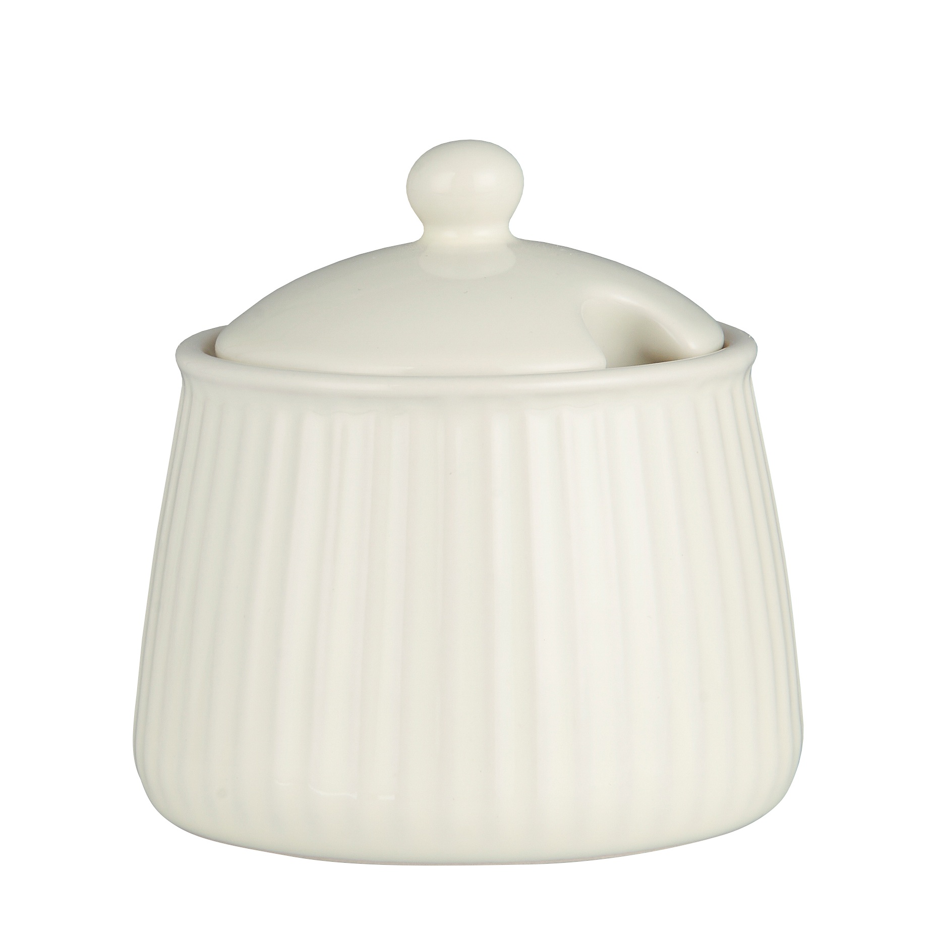 Cukrinė keramikinė, kreminė Mynte Butter cream spalvos, su dangteliu, su grioveliais, 280ml